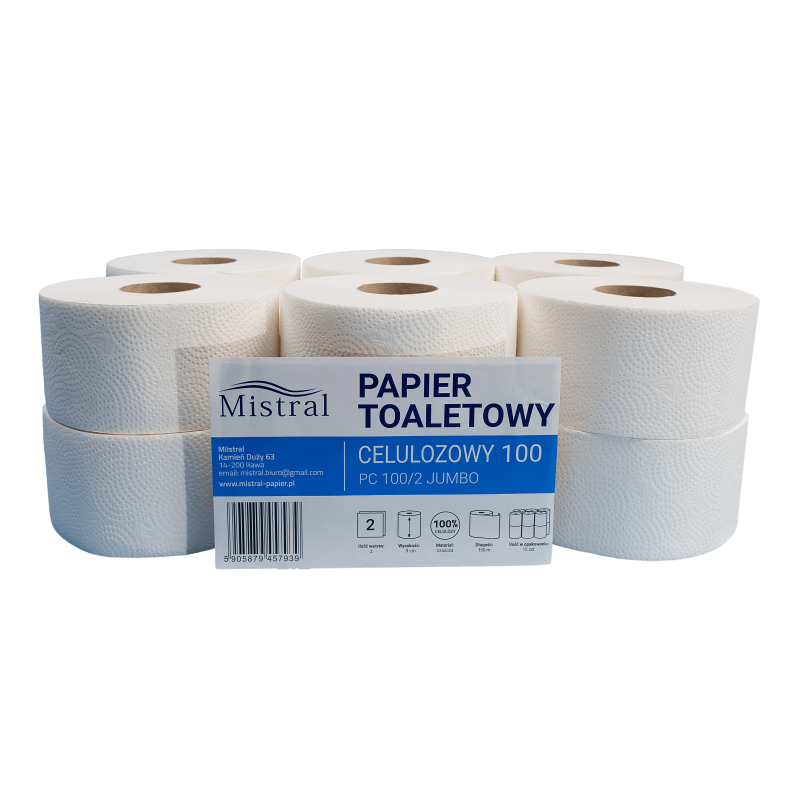 Papier toaletowy w roli 100 m, 100% celuloza, op. 12 szt.